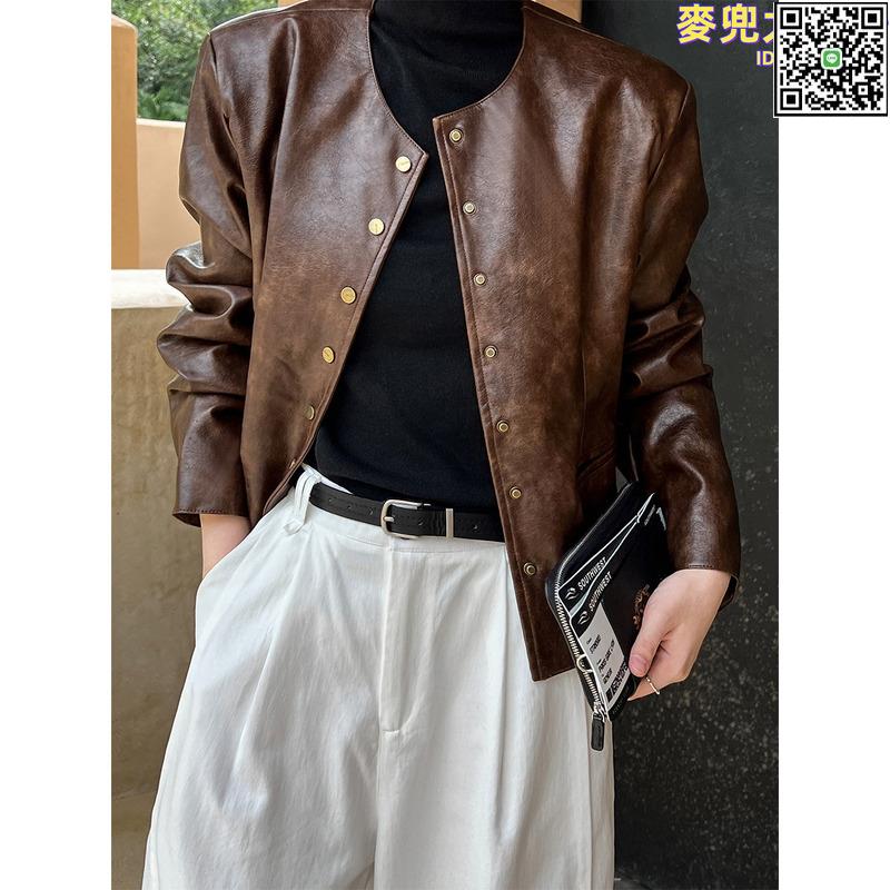 【全球優品滙】鹿西 高階感復古皮衣女秋季新款韓版外套美拉德酷颯短款夾克3399