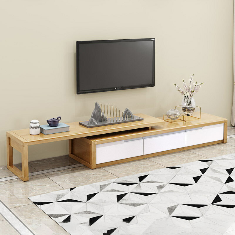 茶幾 山迪新中式實木電視組合大中小戶型客廳伸縮機