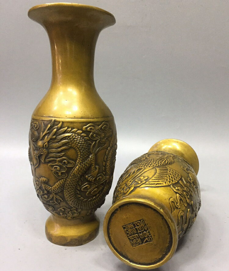 開光銅器純銅黃銅龍鳳花瓶龍鳳呈祥小號花瓶客廳辦公室工藝品擺件