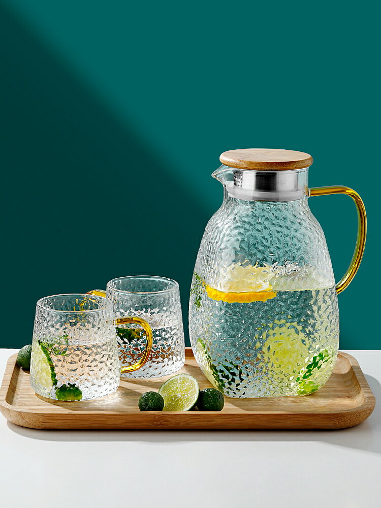 冷水壺玻璃耐高溫大容量涼水杯家用水瓶套裝耐熱儲開水泡茶壺檸檬