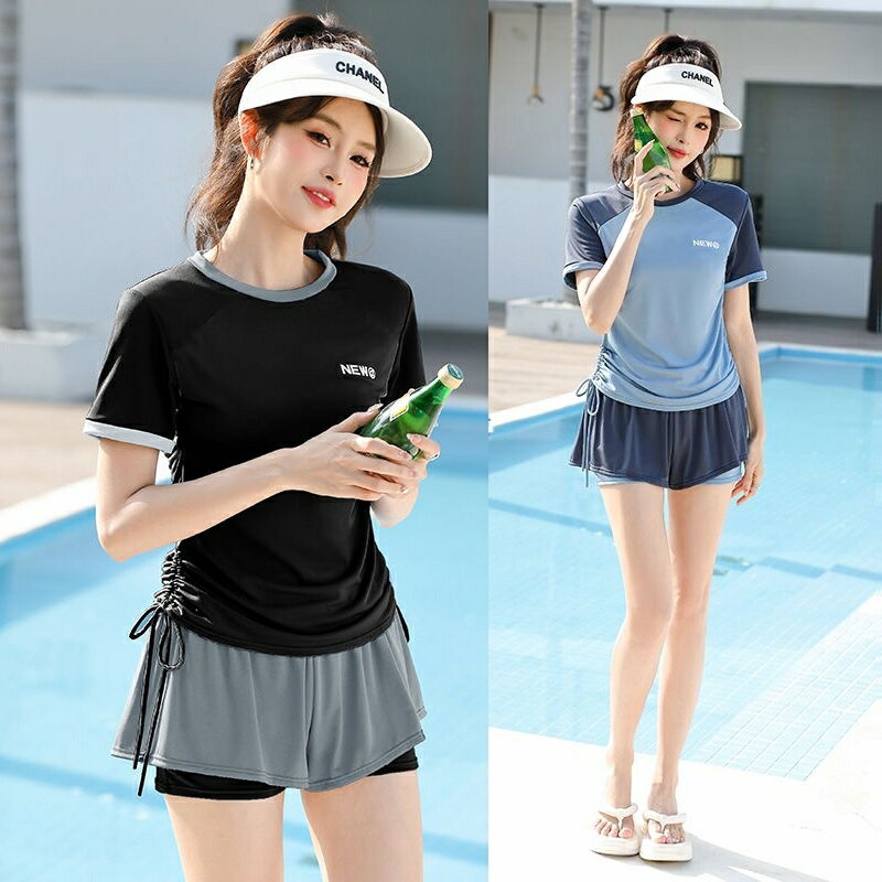 運動遊泳衣女 大碼泳衣 泳衣两件式 大尺碼泳衣 胖mm 遮肉泳衣 分體 保守泳衣 遮肚泳衣 顯瘦泳衣 泳裝女 泳衣保守