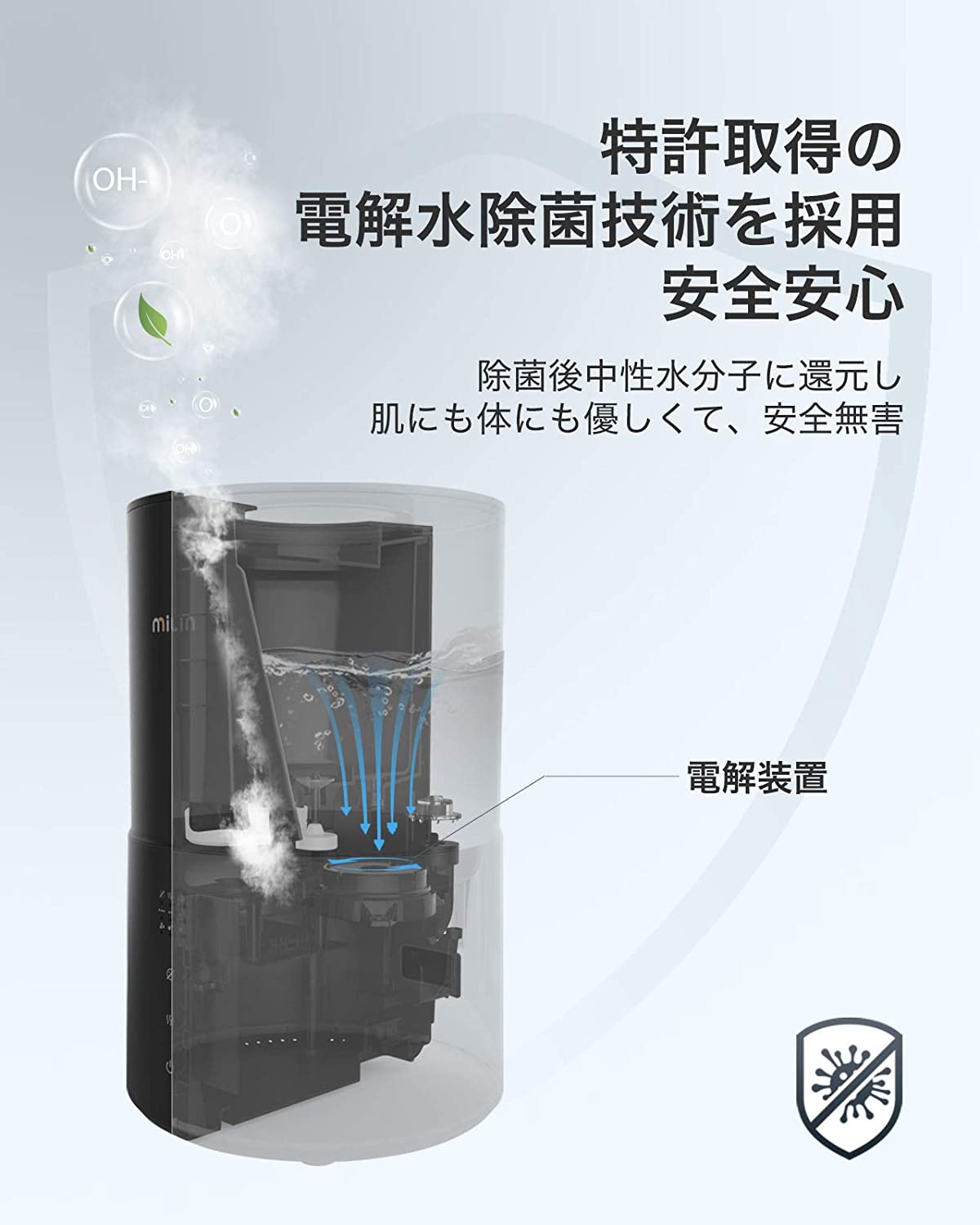 日本代購】MILIN 電解水除菌機加濕空氣淨化ML9HM0010 | 阿尼先生百貨城