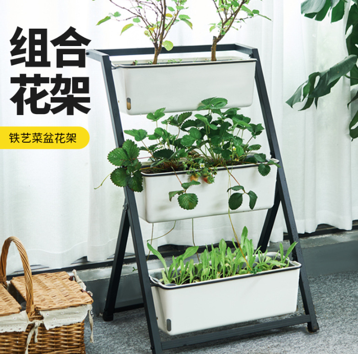 蔬菜種植架 天台種菜架 陽臺菜架子 戶外種菜鐵藝花架 多層花架 立體種菜盆 花盆 家用菜盆