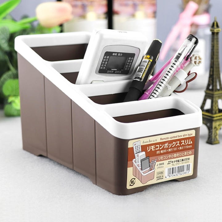 日本製【Sanada】階梯式遙控器收納盒 咖啡色-四格