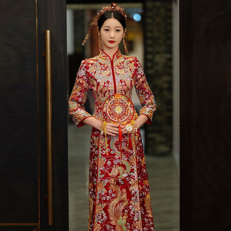 【最低價】【公司貨】龍鳳褂新娘秀禾服高級褂皇2023新款結婚婚禮禮服中式婚紗敬酒服女 1