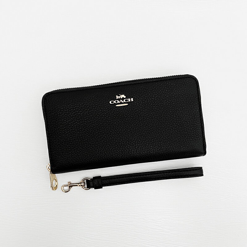 美國百分百【全新真品】COACH 皮夾 C4451 長夾 荔枝紋 皮革 專櫃精品 錢包 logo 黑色 DA37