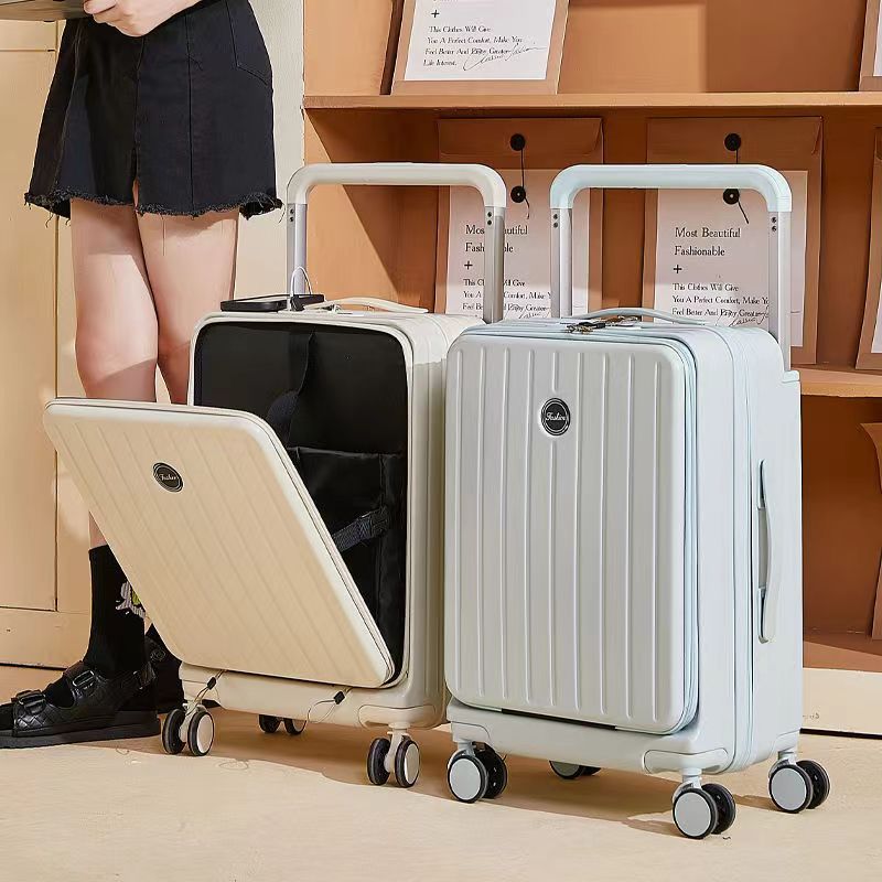 免運 行李箱 前置開口行李箱 登機箱 多功能行李箱 小旅行箱 前置開口行李箱多功能女小型20寸登機輕便拉桿皮箱