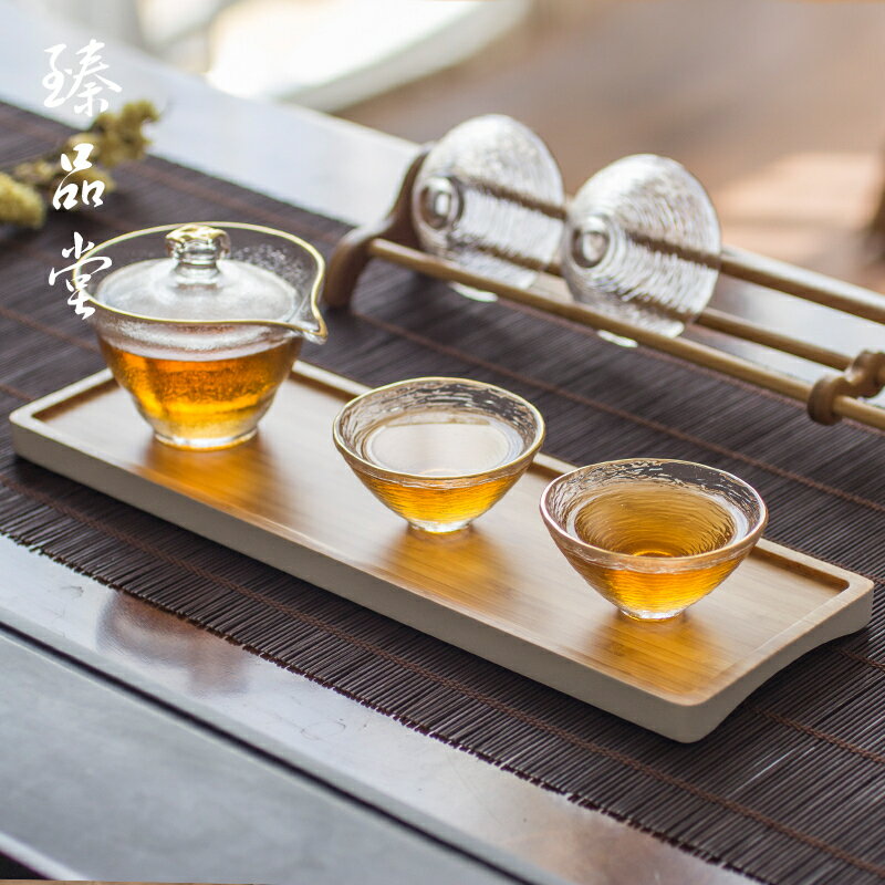 竹製小幹泡臺 小號茶盤 旅行茶具竹子茶臺長方形迷你家用簡約竹託1入