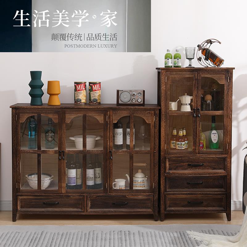 【諮詢客服驚喜多多】美式酒櫃餐邊櫃客廳展示櫃實木復古防塵書櫃儲物新中式靠墻陳列櫃