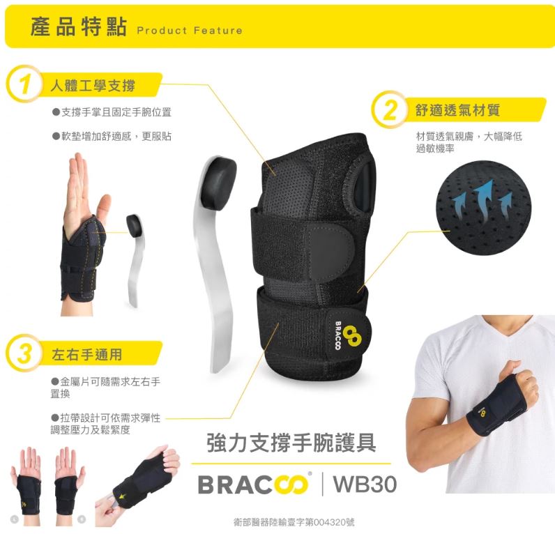 【BRACOO奔酷】 人體工學支撐可調護腕 WS11 / 強力支撐手腕護具 WB30 6
