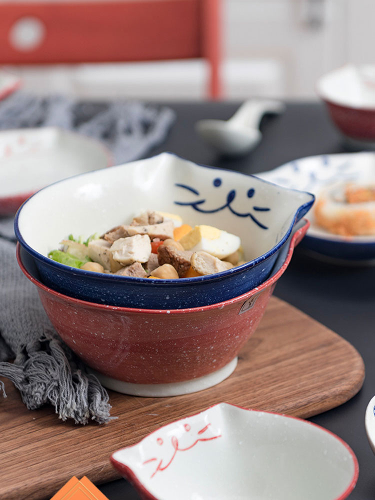可愛日式碗碟套裝家用2/4/6餐具碗盤碗筷情侶單/一/二/四/兩人食