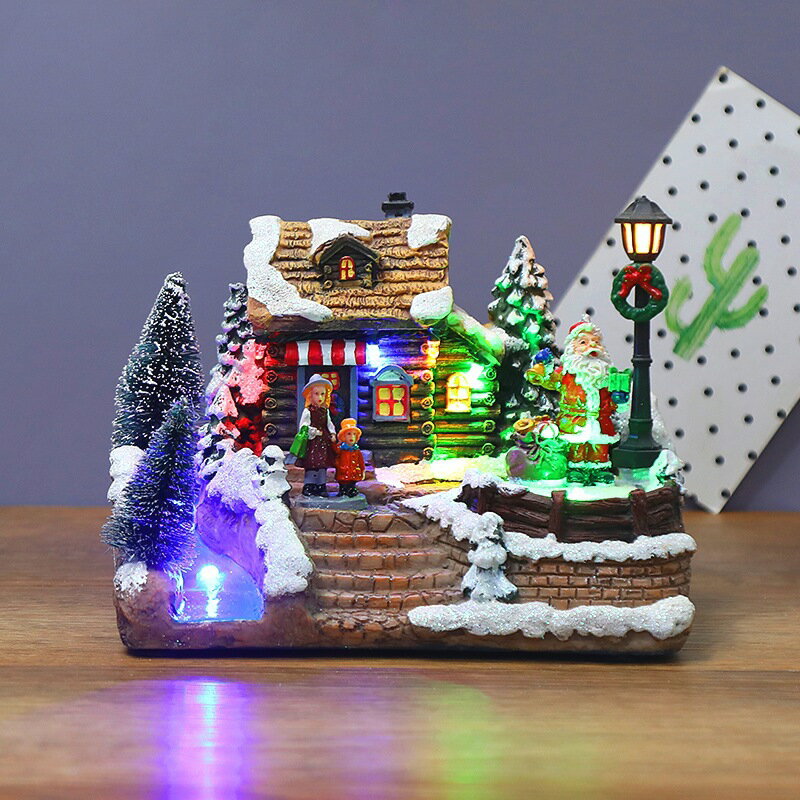 圣誕發光音樂小房子LED飄雪彩燈歐式小屋 圣誕節裝飾品擺件 禮物