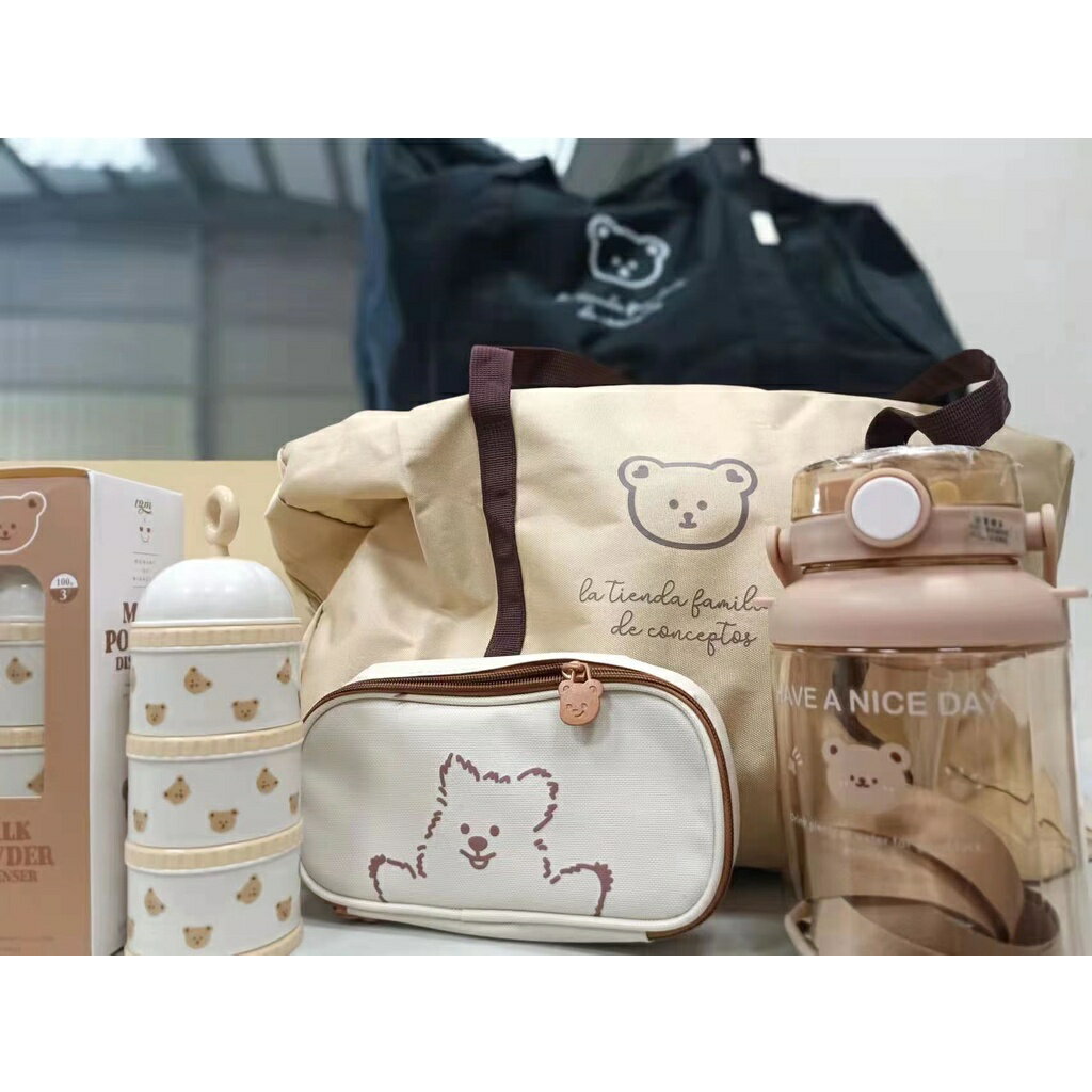 ins 熊熊 大容量 帆布筆袋 拉鍊款 筆袋 文具袋 帆布筆袋 學生筆袋 鉛筆盒 化妝包 『蓁澄媽好物』筆袋 4