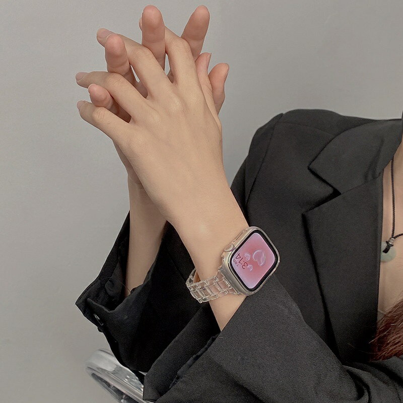 冰川透明閃光彩虹錶帶 適用 apple watch 蘋果錶帶 iwatch SE 1-8代通用 夏季高級樹脂小蠻錶帶