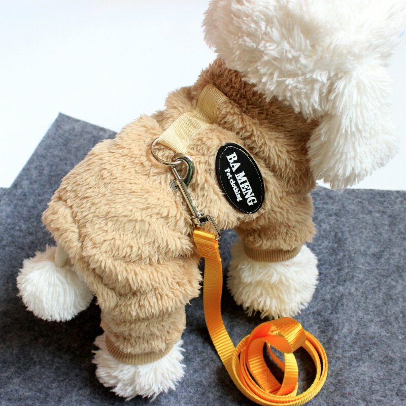 寵物衣服 貓咪保暖衣 寵物保暖衣 寵物秋冬保暖小狗狗衣服泰迪比熊絨冬季可牽引家居服拉環四腿絨衣『xy13373』