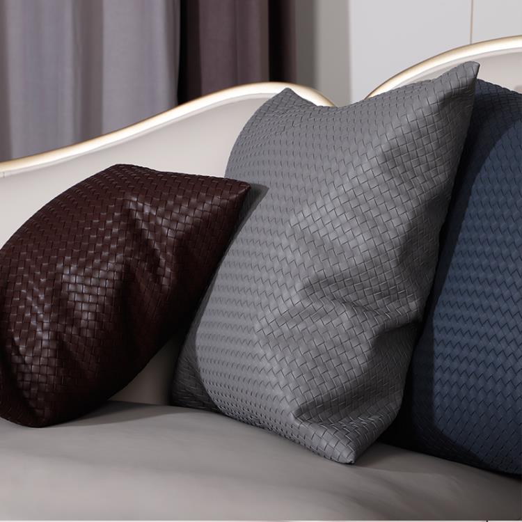 高檔皮革編織抱枕床頭靠墊靠枕沙發客廳現代北歐輕奢簡約床上枕套