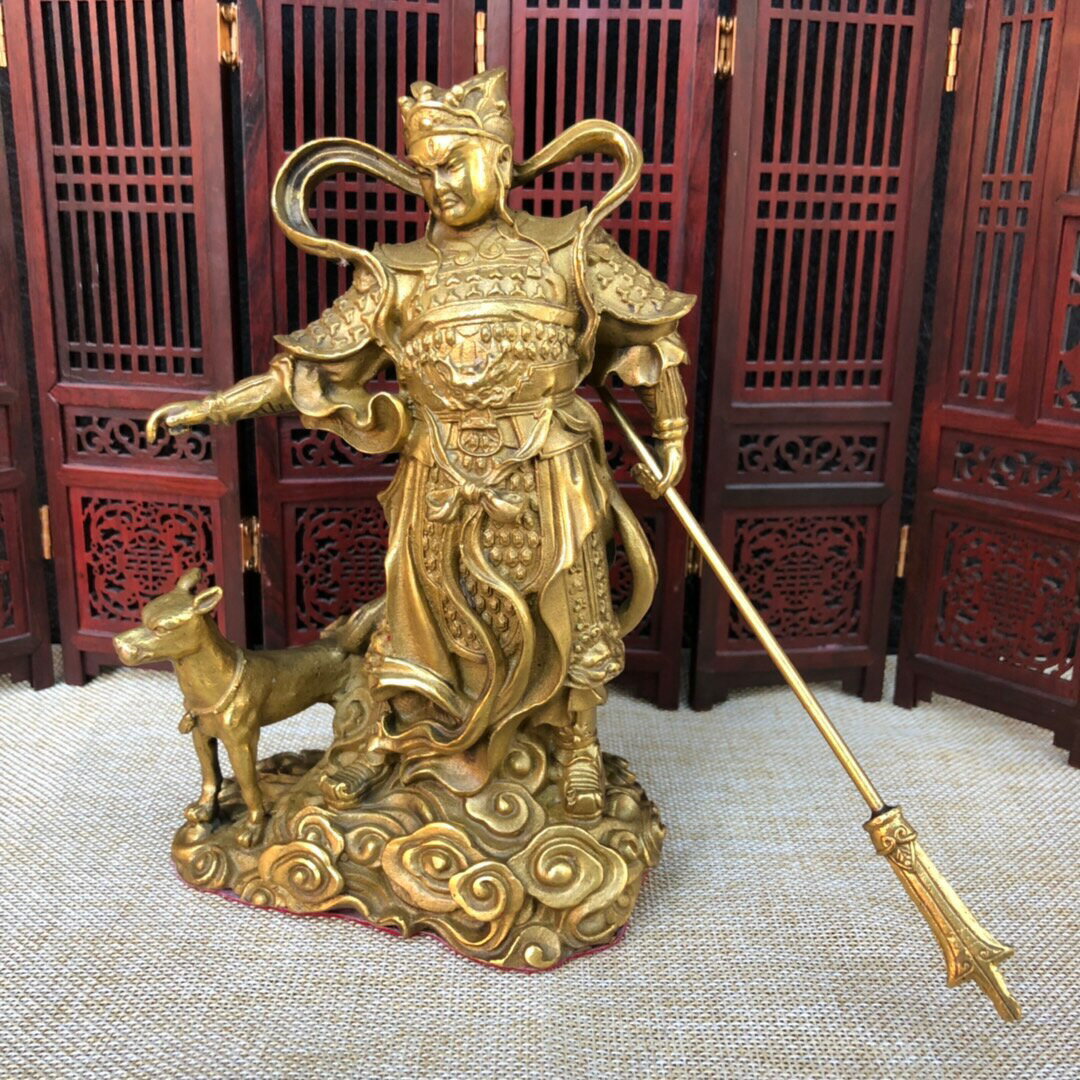 開光純銅二郎神擺件灌口楊戩銅像二郎真君金華太子神像風水工藝品
