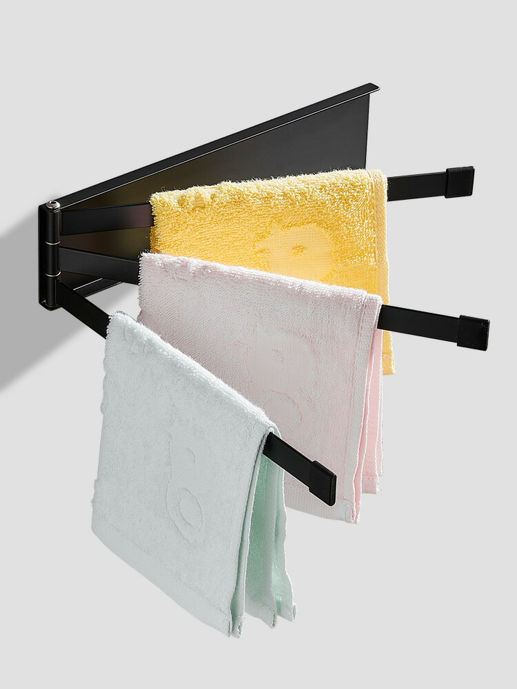 折疊可旋轉掛毛巾架活動多桿免打孔衛生間浴室置物架北歐簡約創意