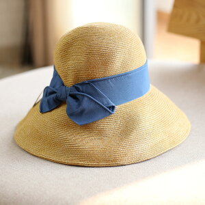 娘娘同款日本折疊多色蝴蝶結裝飾折疊沙灘防曬漁夫帽草帽子遮陽帽1入