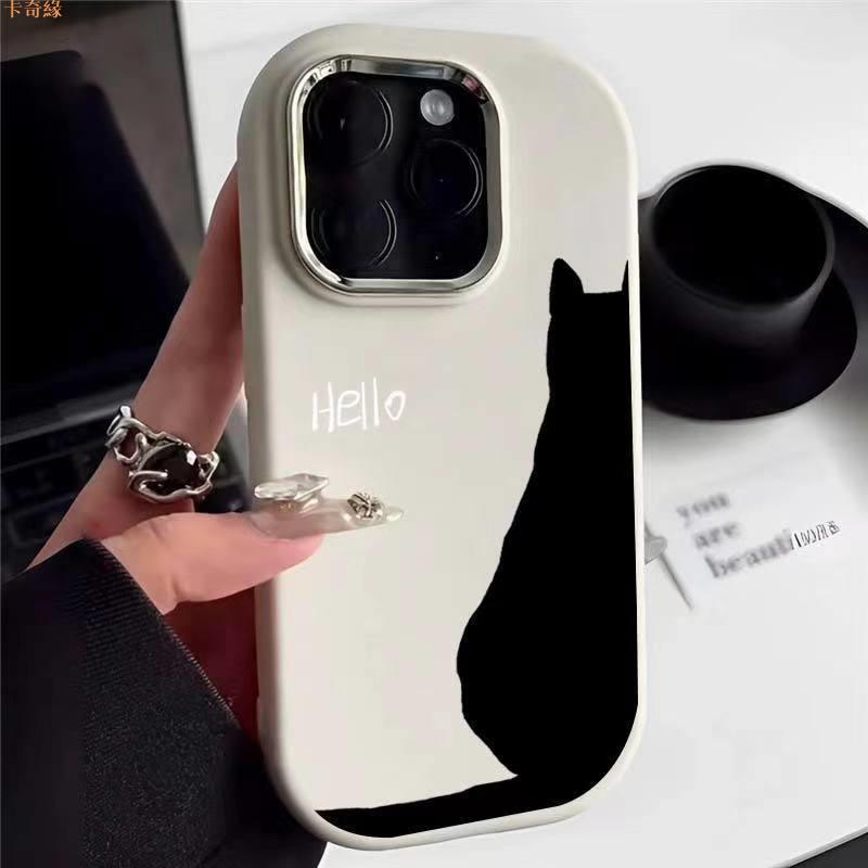 黑貓背影適用蘋果15promax手機殼電鍍鏡框適用於iphone14/13/12/X矽膠7p