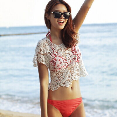 韓國短款沙灘外套鉤花鏤空顯瘦沙灘衣泳衣比基尼罩衫防曬衣女