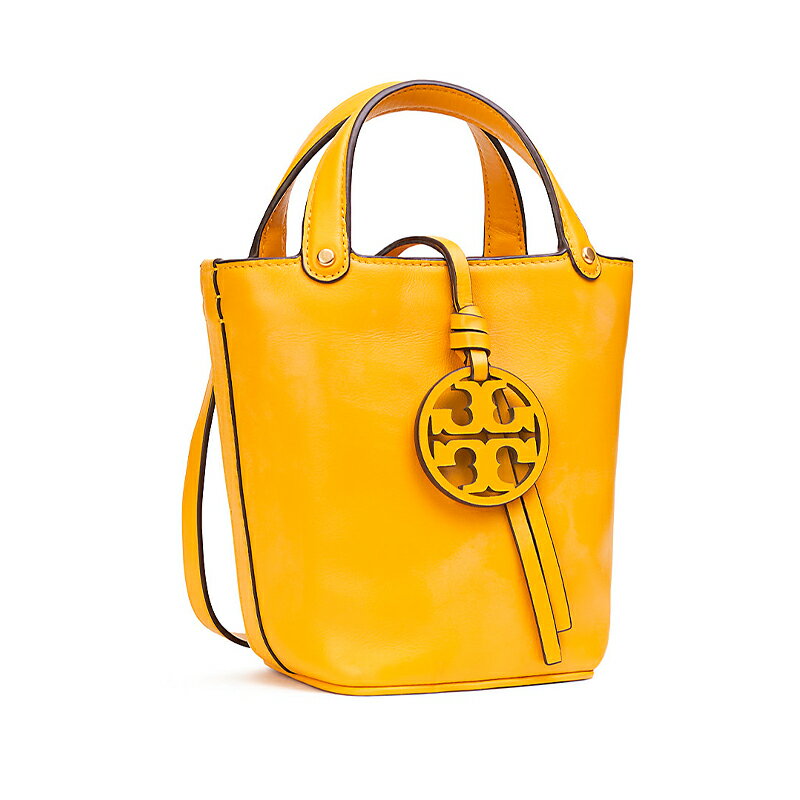 TORY BURCH 牛皮大logo吊飾單肩斜跨手提水桶包 55222