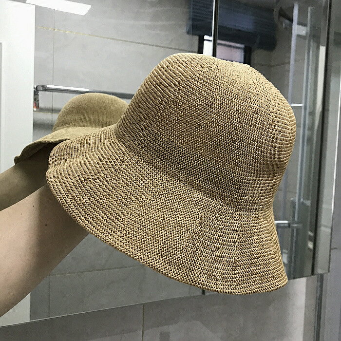 日本簡約可折疊出游度假防曬沙灘漁夫帽草帽女夏天潮遮臉遮陽帽子1入