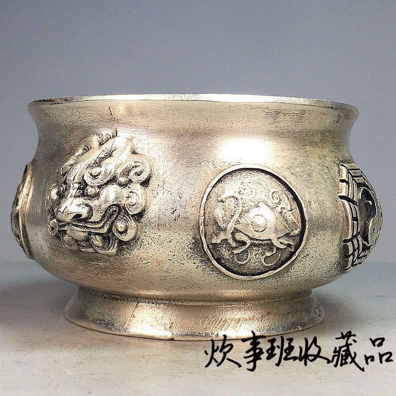 清乾隆年制純銅鍍銀四神獸八卦香爐復古家居供奉插香爐擺件收藏c7301