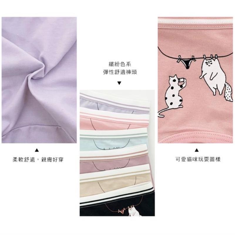 馬卡龍色有機棉可愛貓咪內褲 中腰 F碼 938 3