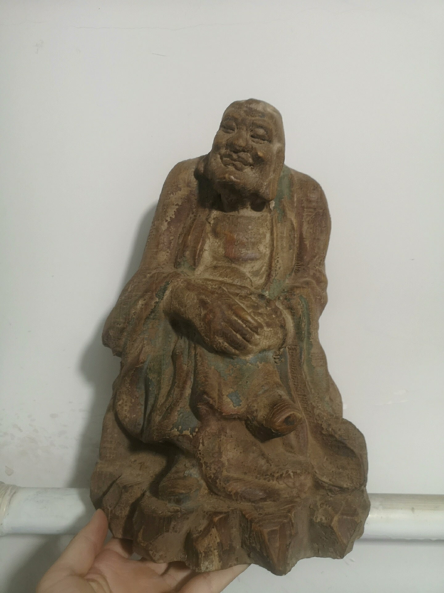 日本迴流擺飾羅漢笑佛老物件佛像擺飾木雕佛像擺飾羅漢佛像，這尊