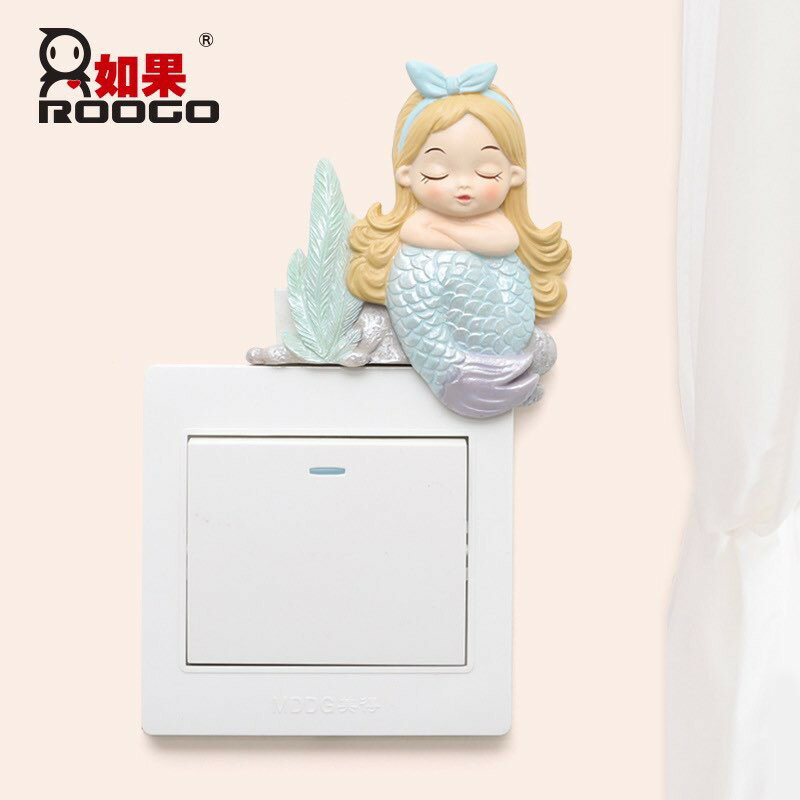 【台灣現貨】創意卡通美人魚開關貼 客廳臥室牆壁插座開關 裝飾立體開關貼｜丹丹悅生活