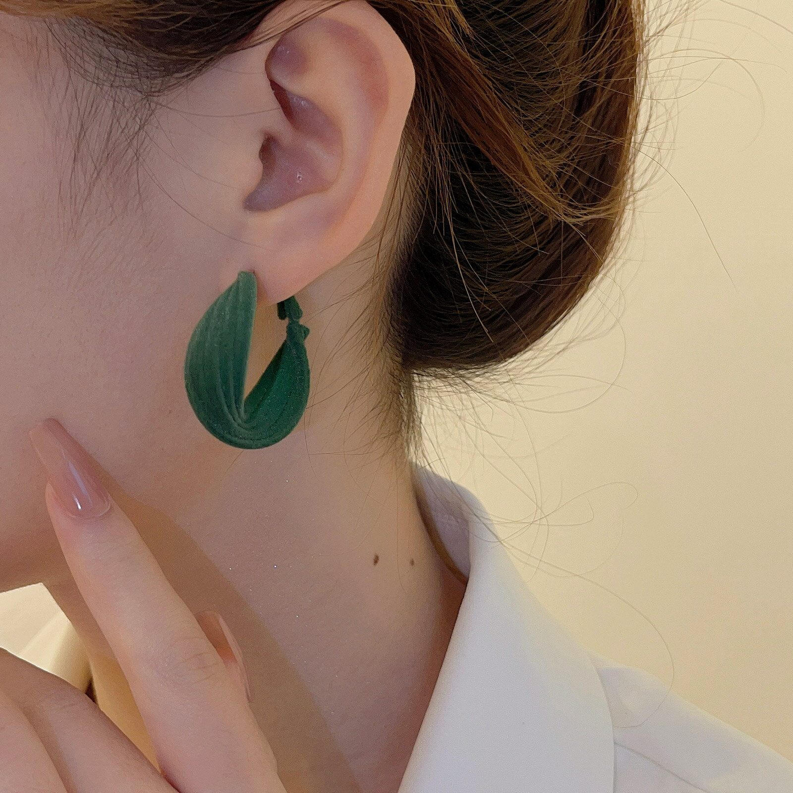 塔蘭植絨BV綠幾何耳環年新款潮韓國氣質網紅ins小眾秋冬耳飾
