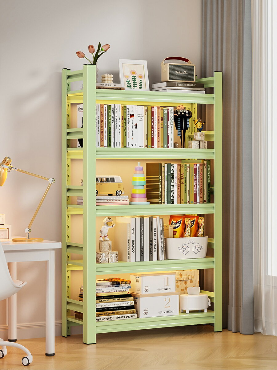 家用簡易書架多層落地置物架彩色客廳收納架子圖書館鋼制兒童書柜