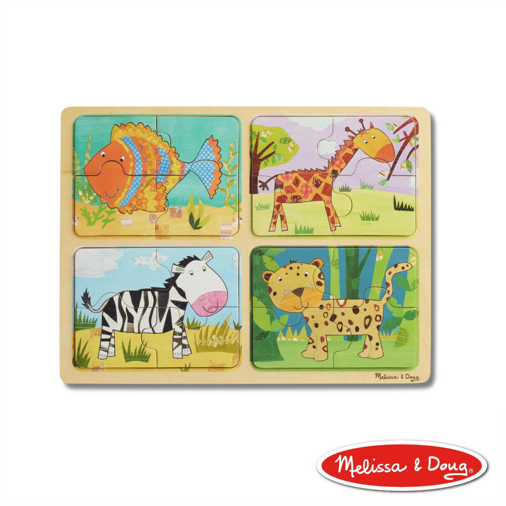 美國 Melissa & Doug 瑪莉莎 拼圖-NP,4合1啟蒙拼圖-動物園（16片）