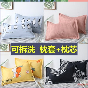 枕頭單人學生宿舍簡約女生韓式可愛ins風一只裝舒適一只枕芯枕套