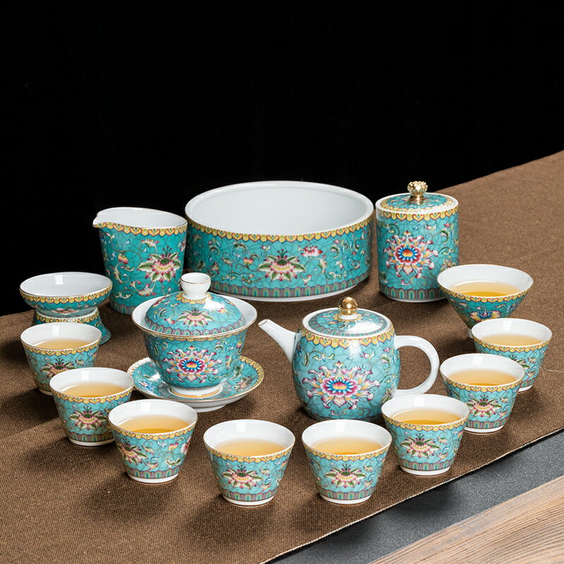 琺瑯彩茶具套裝家用小套陶瓷功夫茶具簡約現代客廳整套茶具泡茶
