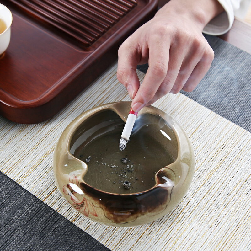 晟窯陶瓷中式復古手繪創意個性中國風客廳茶幾家用渣缸禮品