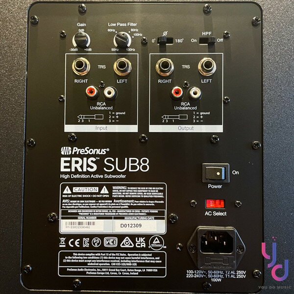 分期免運贈錄音軟體/線材組Presonus Eris SUB 8 8吋100瓦重低音