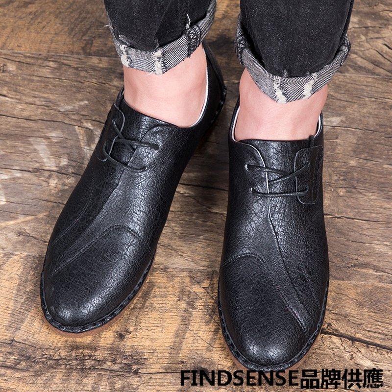 FINDSENSE品牌 四季款 新款 日本 男 高品質 簡約 超纖皮 休閒 舒適透氣 輕便 繫帶 小皮鞋 潮流鞋子