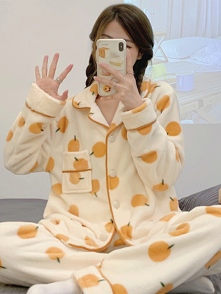 睡衣女款春秋冬季珊瑚絨加厚保暖年新款軟糯法蘭絨套裝家居服