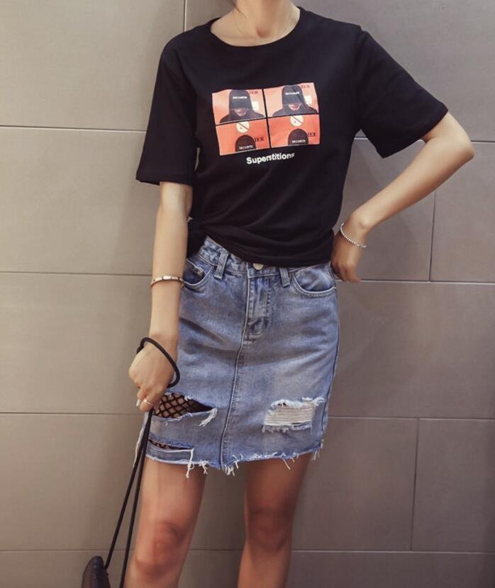 FINDSENSE MD 韓國時尚 女 寬鬆 圖案後背字母印花 圓領T恤 短袖T恤 上衣 學生短T