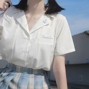 短袖日系女襯衫JK制服學院風上衣寬松百搭學生不透白色襯衣女夏