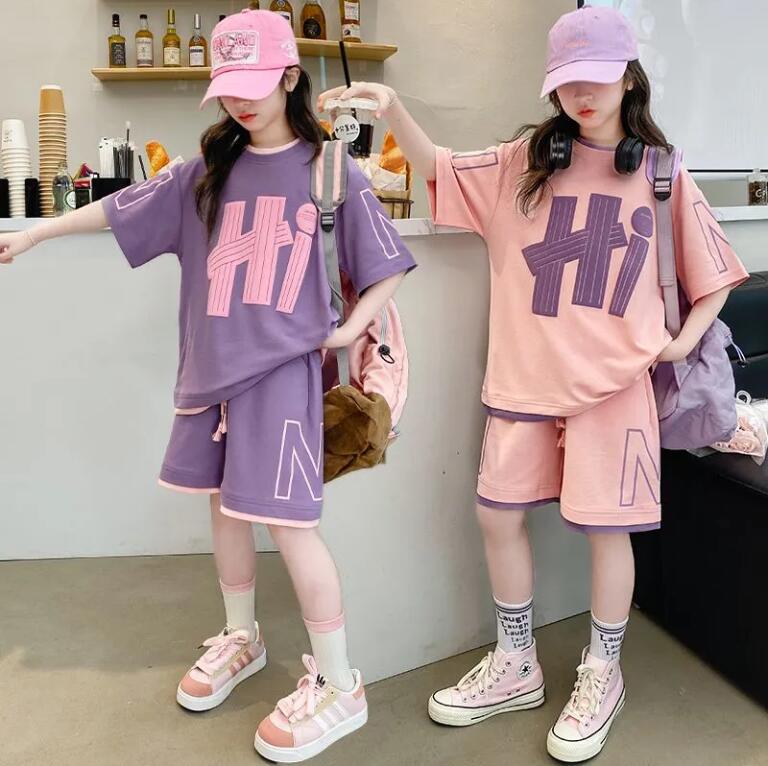 女童夏季套裝2024年新中大童洋氣炸街短袖短褲休閑運動兩件套夏裝【步行者戶外生活館】P