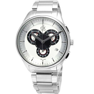 美國百分百【全新真品】Calvin Klein 配件 CK 手錶 瑞典錶 logo 多層次三眼計時腕錶 銀白色 J773