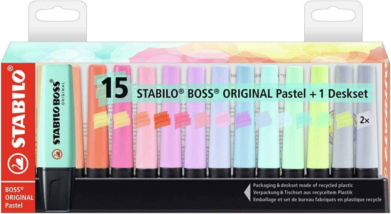 STABILO BOSS波士經典15色桌上展示組(馬卡龍色)7015-01-5