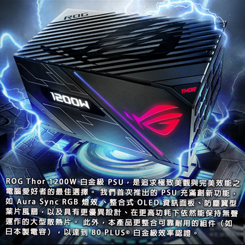 折300+10%回饋】【華碩ASUS】ROG THOR 1200P 白金級1200W電源供應器