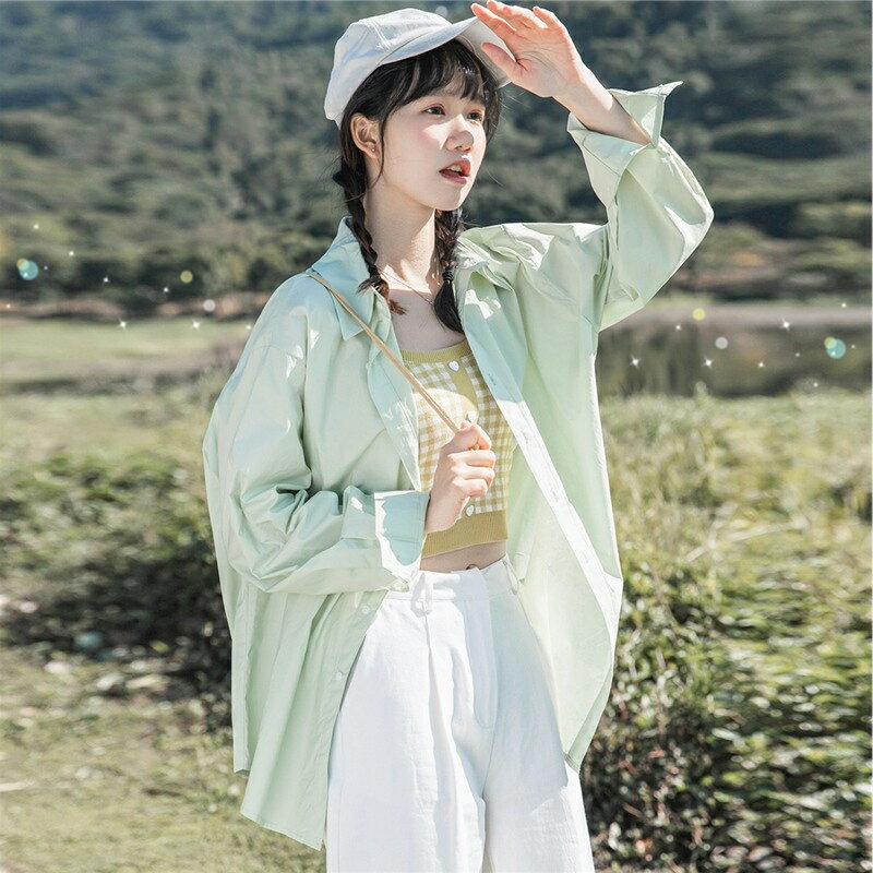 防曬襯衫外套女夏季薄款長袖襯衣設計感小眾小清新甜美上衣空調衫