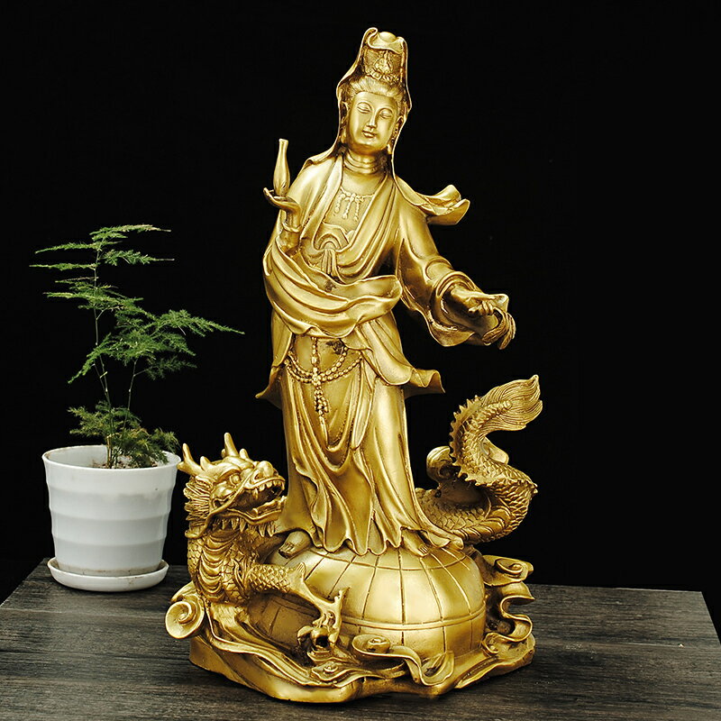 招財擺件送禮禮品 觀音擺件全銅水月觀音雙龍戲水觀音御龍觀音自在觀音家用客廳佛像