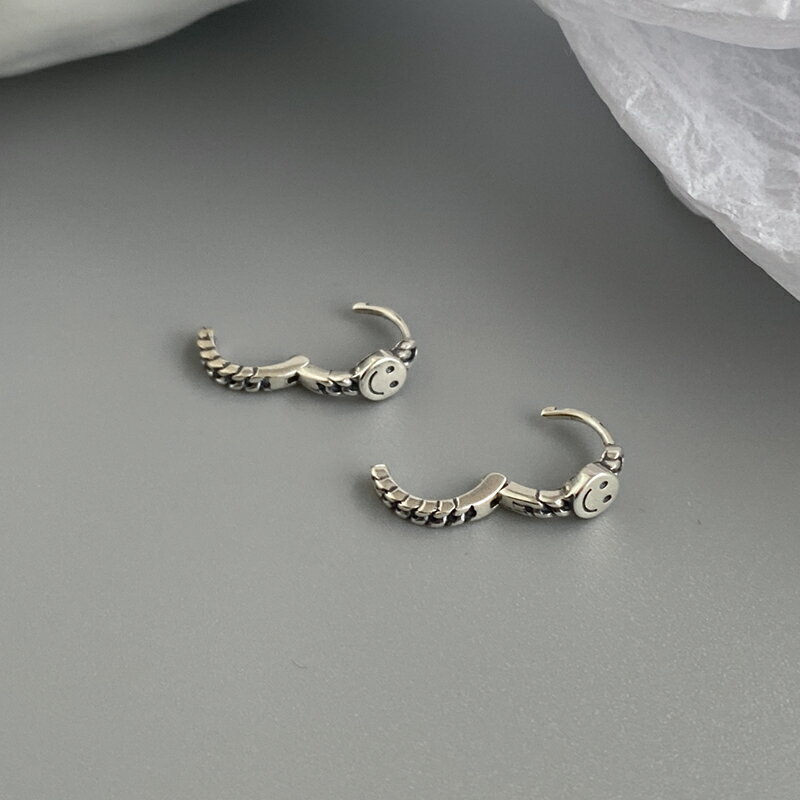 925純銀笑臉耳環女年新款潮耳扣性冷淡復古麻花耳圈潮人耳飾 3