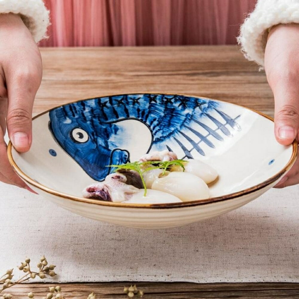盤子湯盤深盤家用菜盤圓形盤子手繪陶瓷餐盤個性窩盤餐具  都市時尚